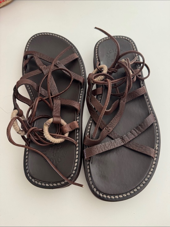 Cesare Paciotti Shoes - Casare Paciotti Brown Leather Lace Up Gladiator Ankle Wrap Rope Sandals Sz 40 EU